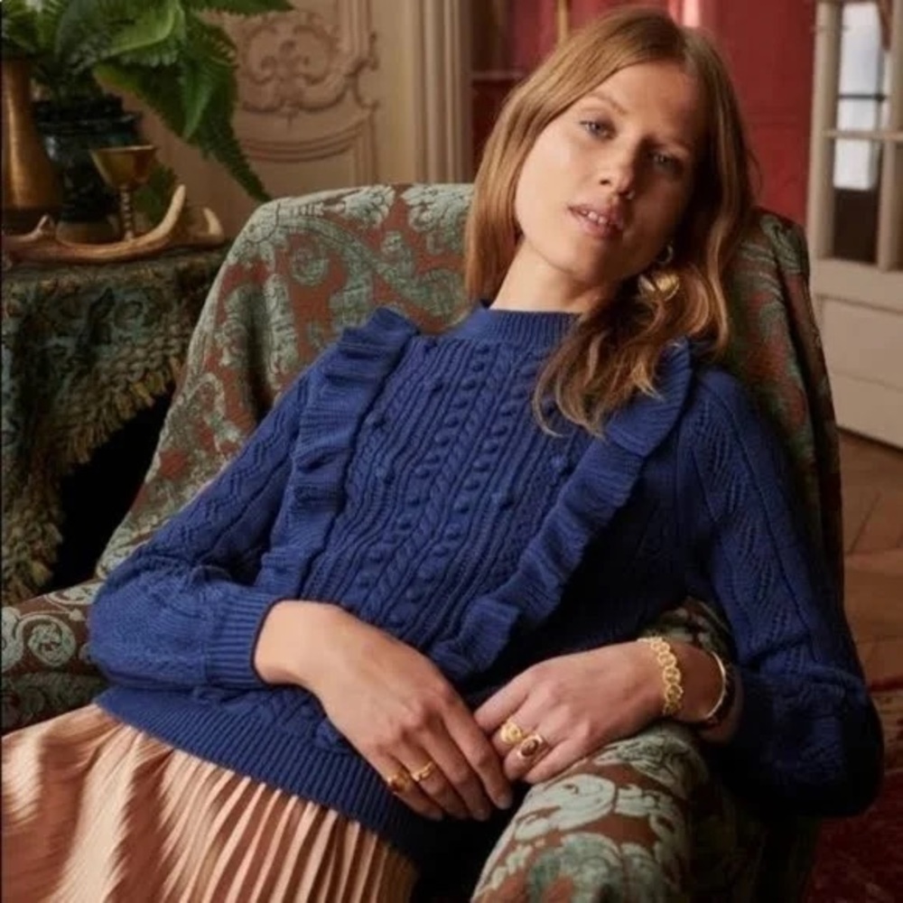 Sezane Blue Cable Knit Sweater